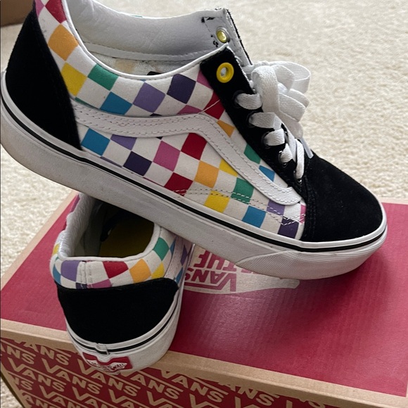 Vans Old Skool Checkerboard Rainbow Colorful Checker Lace-Up Sneakers - Picture 12 of 12